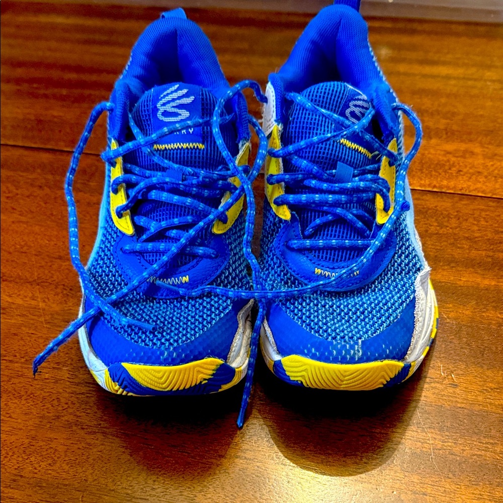 Under Armour Curry Kids Blue and Yellow Basketball Shoes